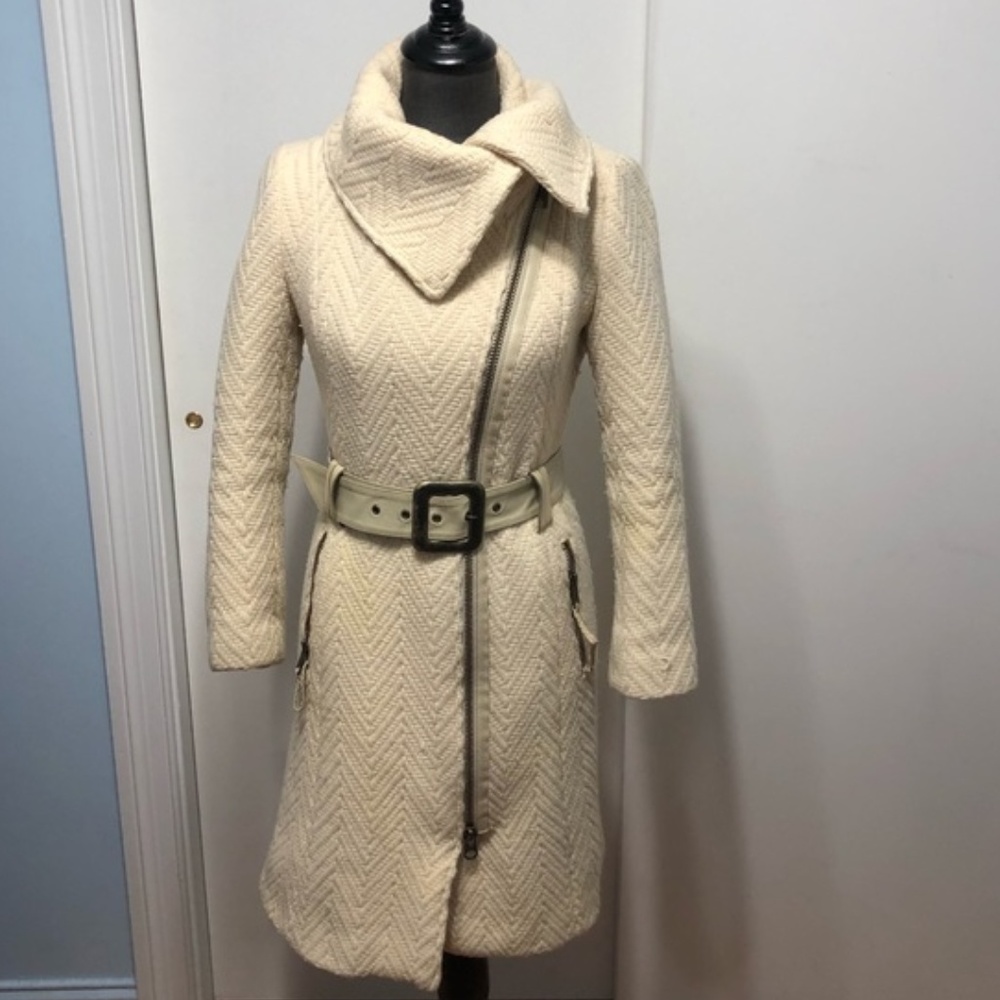 Mackage Karinna Woven Wool + Leather Coat SMALL